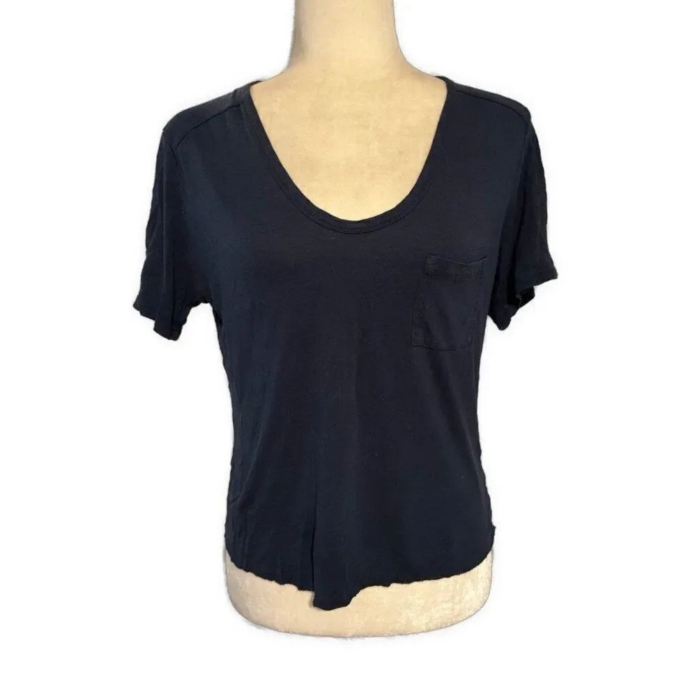 T Alexander Wang Solid Navy Blue Short Sleeve T Shirt Small